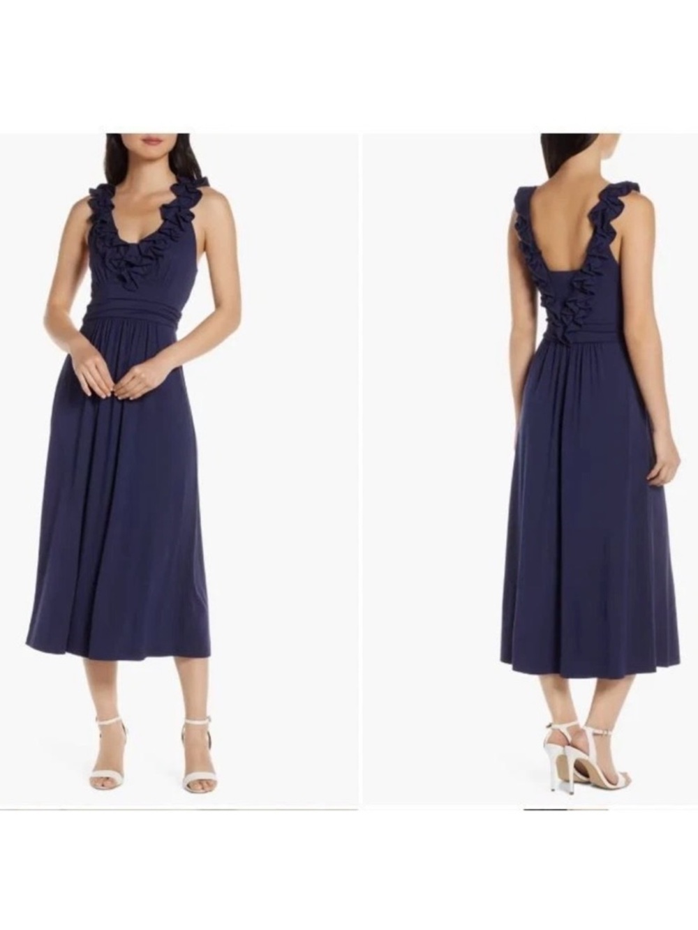 Lilly Pulitzer Women's Leena Ruffle Midi Dress M True Navy